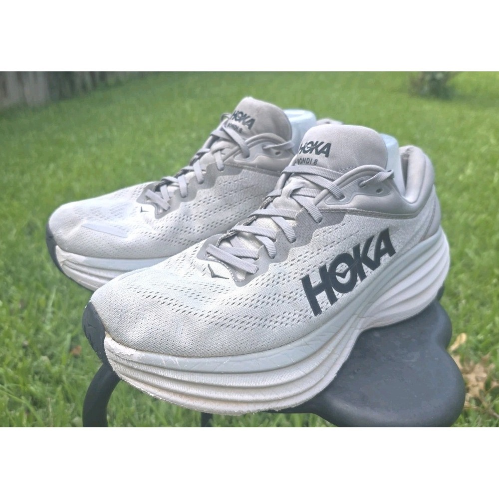 Hoka One One Bondi 8 Shark Gray Athletic Running Shoes Sneakers Men's Size 12D